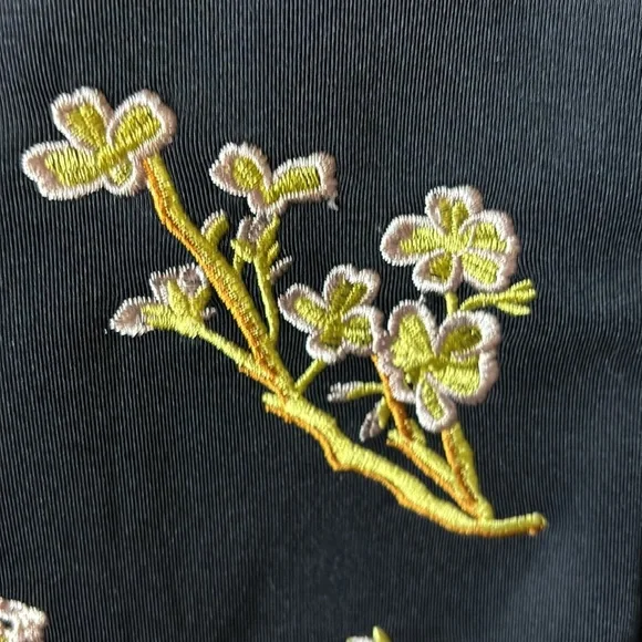 NWT Holly Bracken navy blue bomber with a cherry blossom design, size small - Picture 2 of 6